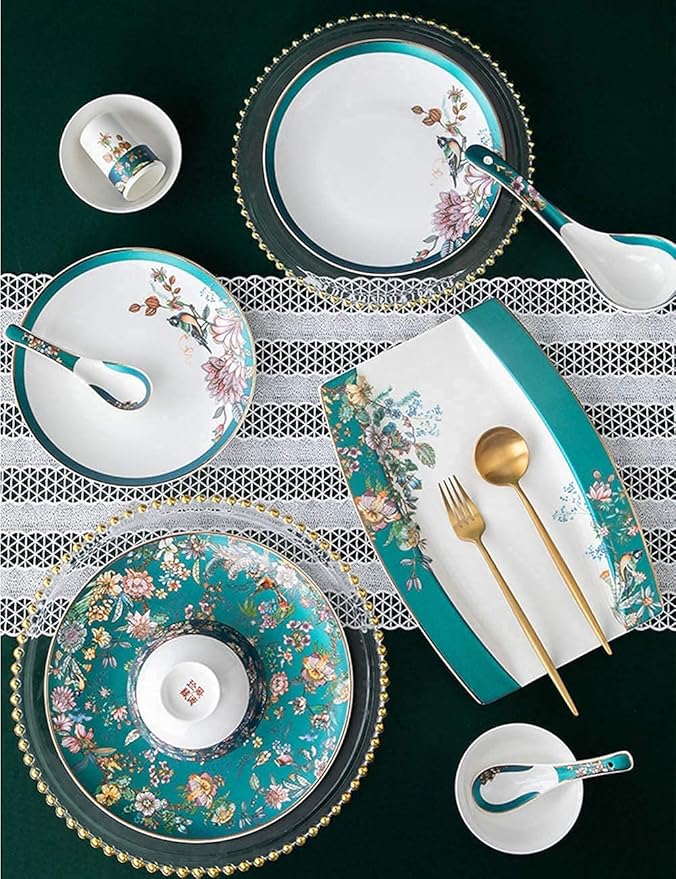 Dinnerware Sets Dish Set70Pcs Bone ChinaPalace Style Color Ceramic Tableware SetService for 10 People