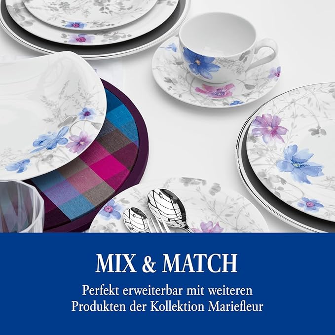 Villeroy &amp Boch Mariefleur Gris Basic Coffee Set for up to 6 People 18 Pieces Premium Porcelain White/Blue/Grey