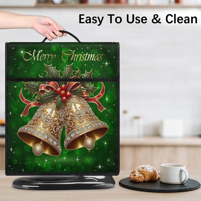 Kitchen Aid Mixer Cover Christmas Holly Bells Stand Mixer Cover Compatible with 6-8 Quarts Stand Mixers Dust Covers with Zipper Pocket Foldable Washable Kitchen Aid Organizer Bag