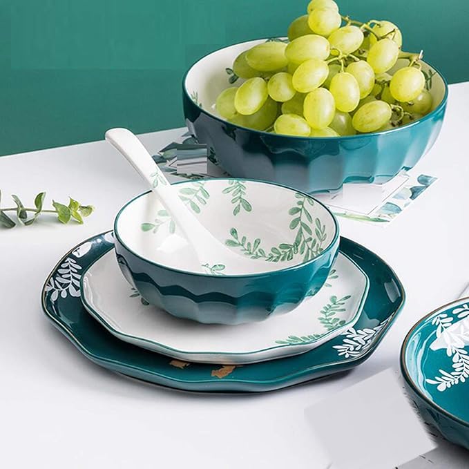 Style Dinnerware Set with Dinner Plate Dessert Plate Soup Plate Bowl Mug Service Heat Insulation and Anti Scalding Can Be Used in The Dishwasher OvenAB