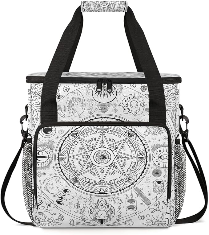 Grey Ethnic Aztec Coffee Maker Carrying Bag Magic Circle Travel Storage Bag Compatible with K-Mini or K-Mini Plus Single Serve Coffee Brewer Carrying Case with Multiple Pockets &amp Shoulder Strap