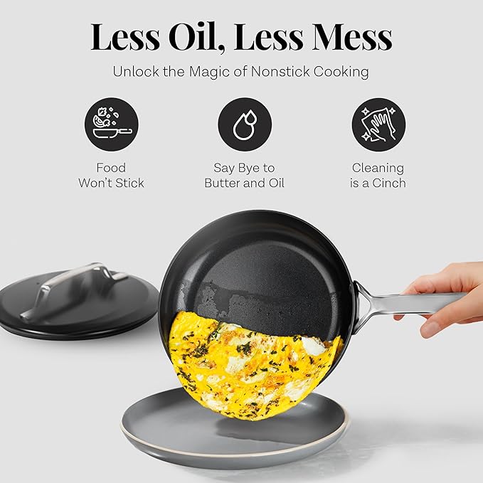 Gotham Steel Modern 11 Pc Ceramic Cookware Set Elegantly Designed Pots and Pans Set Non Stick with Steamer Induction Bottom Premium Stay Cool Handles Non Toxic PFOA Free Oven &amp Dishwasher Saf