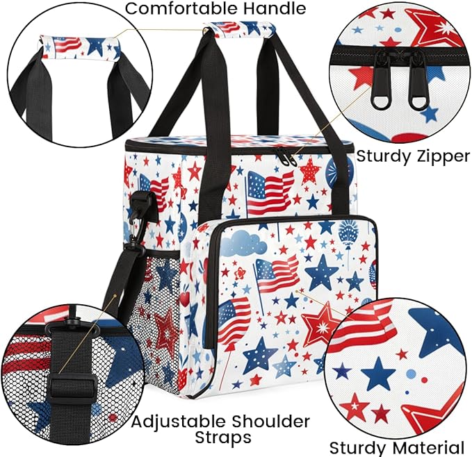 4th of JulyWaving flags Coffee Maker Carrying Bag Travel Storage Bag Compatible with K-Mini or K-Mini Plus Single Serve Coffee Brewer Carrying Case with Multiple Pockets &amp Shoulder Strap
