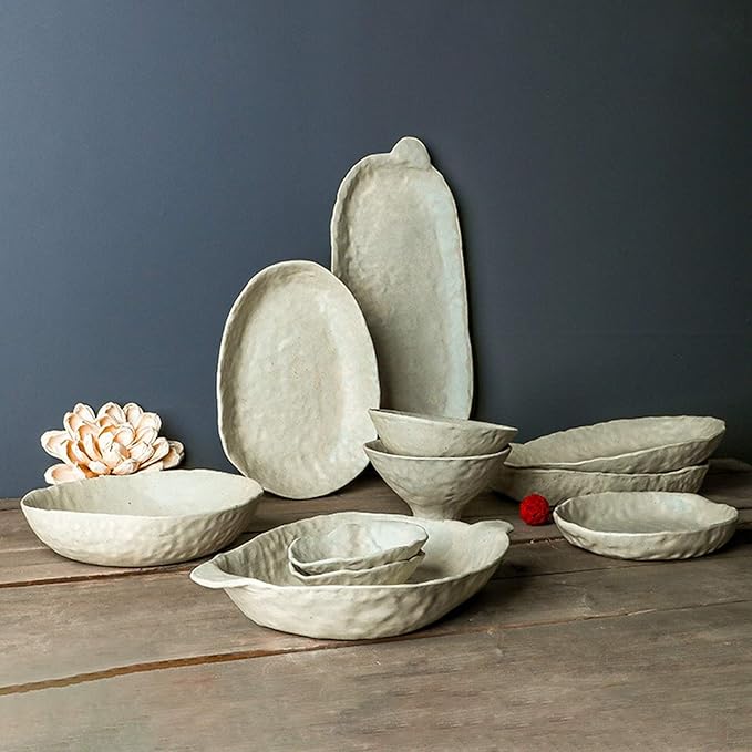 Porcelain Dinnerware Sets 27 Pieces Ceramics Dinner Combination Set | Hand Made Hand Pinch Series Cereals Bowls and Steak Plates Sets