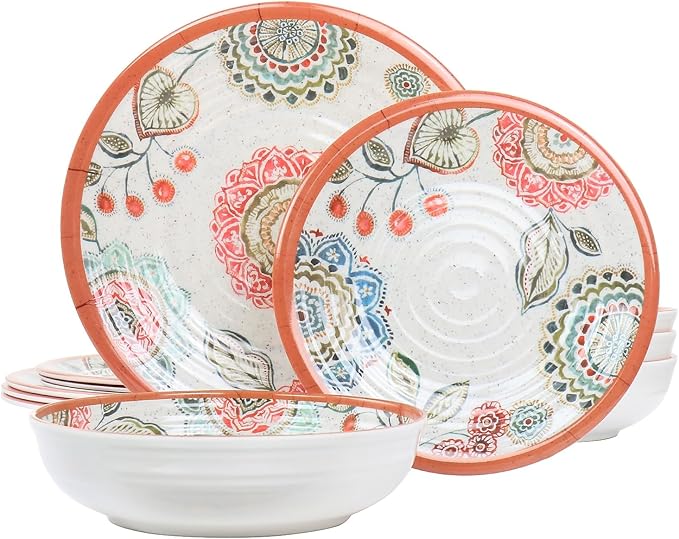 Elama Ester Melamine Dinnerware Set Multicolored 12 Piece Set (935115832M)