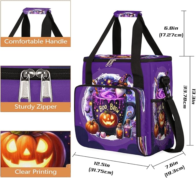 Halloween Potion Pumpkin Gnome Coffee Maker Carring Bag Travel Carrying Storage Tote Bag Compatible with Keurig K-Mini or K-Mini Plus Portable Single Serve Coffee Brewer Case with Pockets