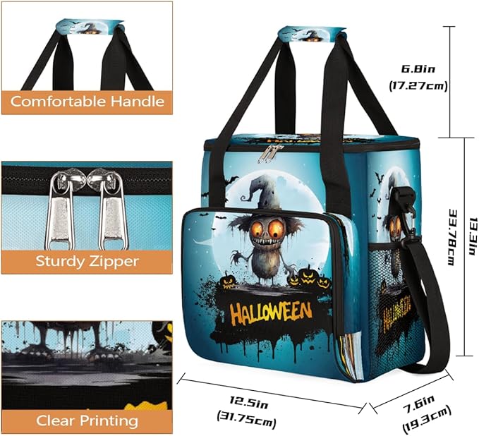 Halloween Monster Pumpkin Bat Coffee Maker Carring Bag Travel Carrying Storage Tote Bag Compatible with Keurig K-Mini or K-Mini Plus Portable Single Serve Coffee Brewer Case with Pockets