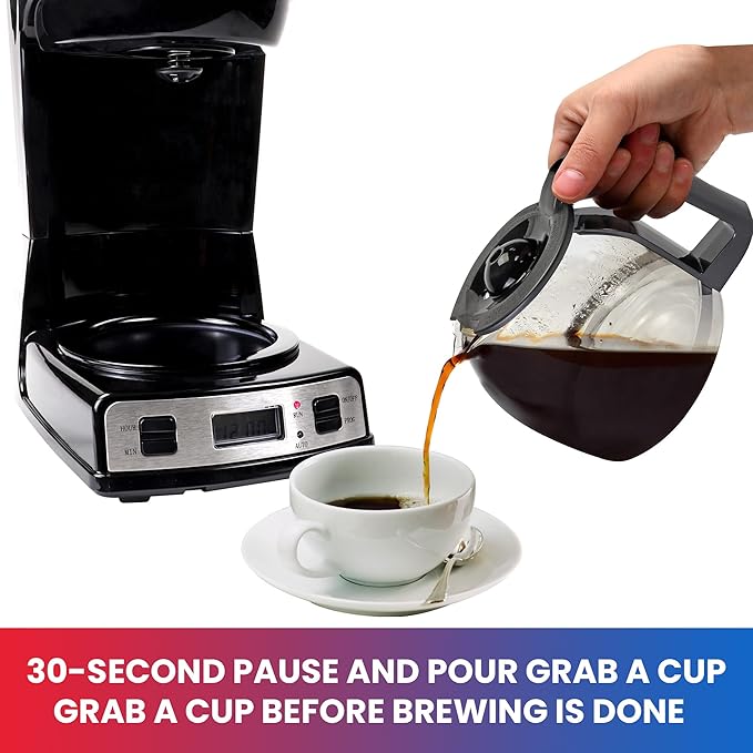 Total Chef Drip Coffee Maker - 12-Cup Programmable Coffee Machine With Glass Pot Pause and Pour Auto Shut-Off Large Water Reservoir Reusable Filter Dishwasher Safe Carafe Percoladora de Café
