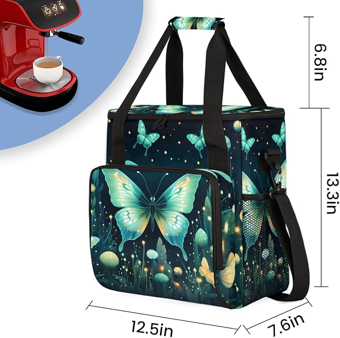 Gothic Butterfly Coffee Maker Carrying Bag Cute Butterfly Travel Storage Bag Compatible with K-Mini or K-Mini Plus Single Serve Coffee Brewer Carrying Case with Multiple Pockets &amp Shoulder Strap
