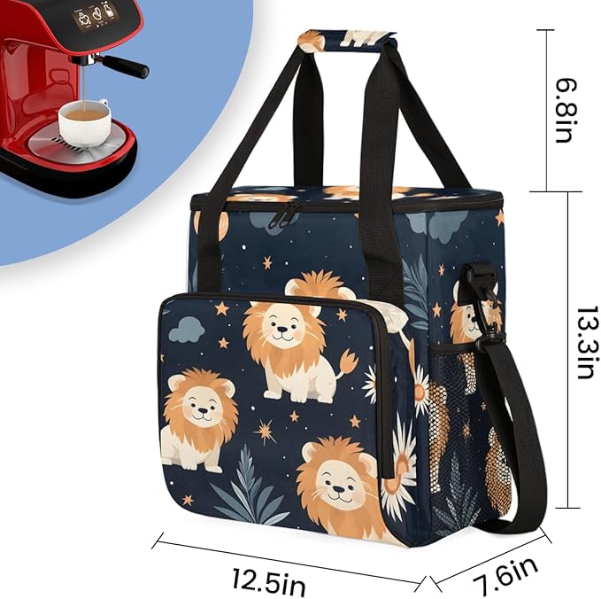 Cartoon Lion Coffee Maker Carrying Bag Cute Lion Travel Storage Bag Compatible with K-Mini or K-Mini Plus Single Serve Coffee Brewer Carrying Case with Multiple Pockets &amp Shoulder Strap