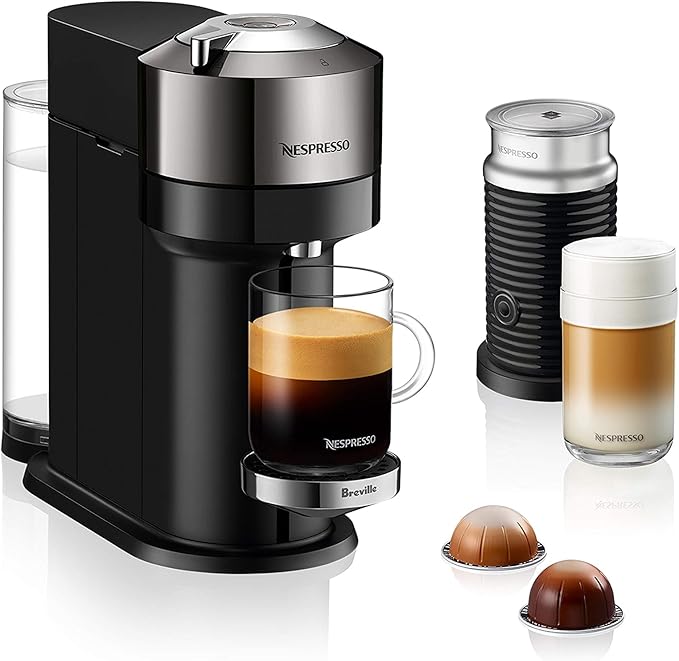 Nespresso Vertuo Next Deluxe Coffee and Espresso Maker by Breville with Aeroccino Milk Frother Dark Chrome Descaling Kit
