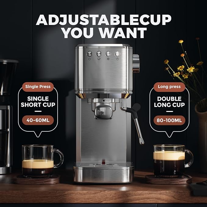 Espresso Machine &amp Electric Milk Frother Steamer Coffee Maker for Latte &amp Cappuccino 1450W Semi-Automatic Coffee Machine with 34oz Removable Water Tank Stainless Steel
