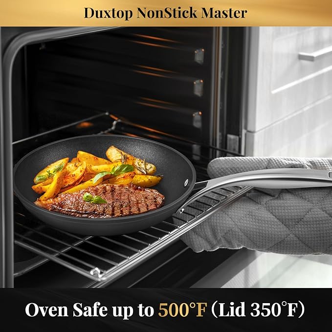 Duxtop Hard-Anodized Nonstick Cookware Set 10 PCS Anti-Scratch Pots and Pans Set Aluminum Kitchen Induction Cookware PFAS-Free Oven Safe to 500 °F Dishwasher Safe Black