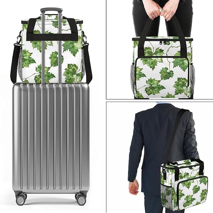 Grape Watercoor Plant Leaves Coffee Maker Carring Bag Large Insulated Storage Organizer Case Tote Bags with Shoulder Strap for Travel Work Picnic