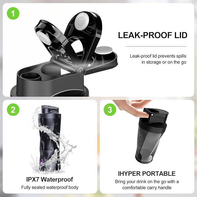 Portable Blender: 360W High-Power Motor 6000mAh Long-Lasting Battery 23oz Travel Smoothie Maker with Anti-Jam Blade BPA-Free for Shakes &amp Ice Crushing 【Black】