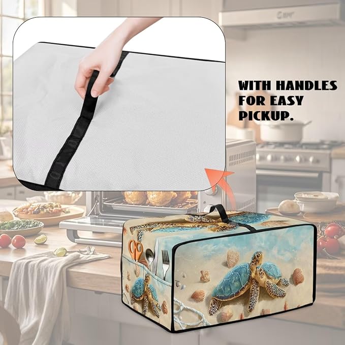Beach Sea Turtle Printed Toaster Cover Heavy Duty Toaster Oven Dust Cover with Accessory Pockets Washable Kitchen Small Appliance Protector M