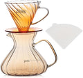 Bincoo Pour Over Coffee Maker Set650ML Borosilicate Glass Carafe with Coffee Driper&amp50pcs Paper FilterGlass Coffee Maker for Home Café Restaurant(Champagne)