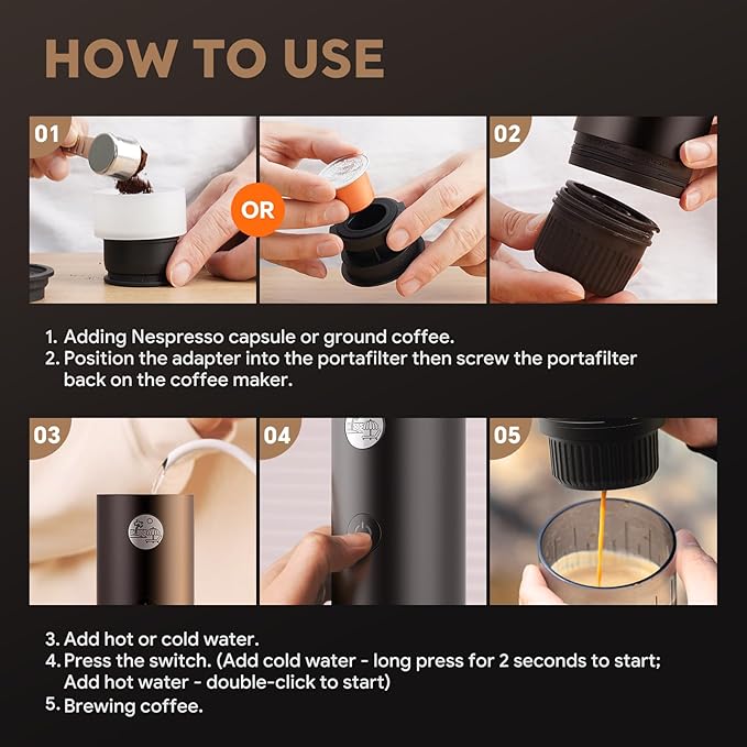 Portable Espresso Machine Mini 19Bar Rechargeable 2-in-1 Multi-Function Electric Coffee Machine One Key Extraction Compatible with NS Capsules and Ground Coffee for Office Home 7800MAH (Red)