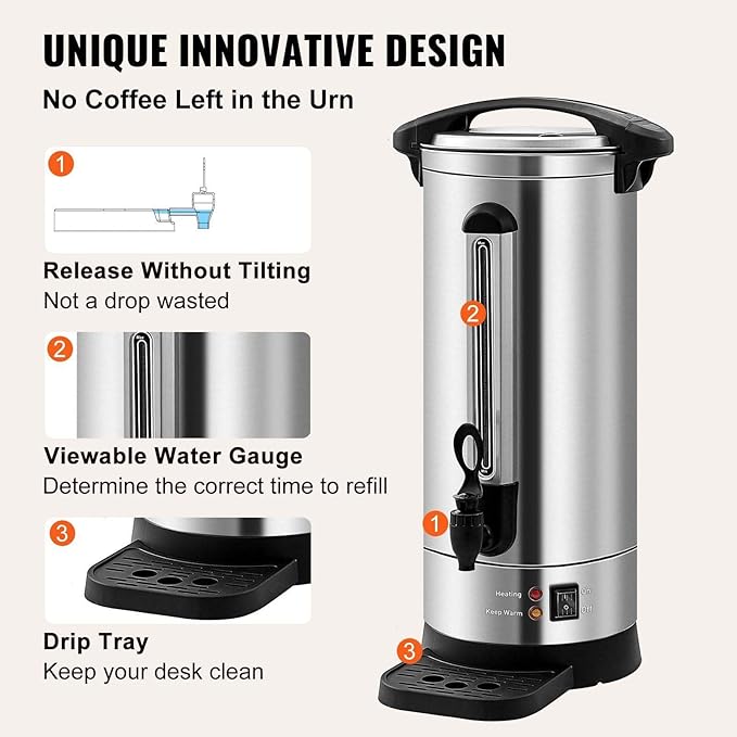 Coffee Urn 110 Cup Stainless Steel Coffee Dispenser Fast Brew Commercial Coffee Maker for Large Groups Keep Warm Function