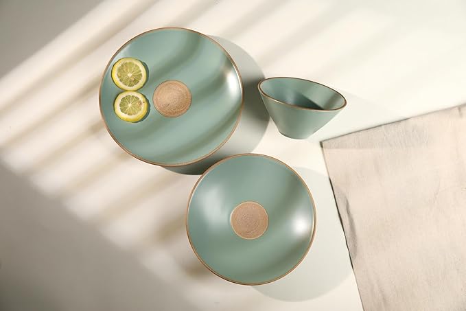 Dinnerware sets ceramic dinnerware stoneware dinnerware handmade ceramic unique dinner plates couples wedding housewarming gifts (Green)