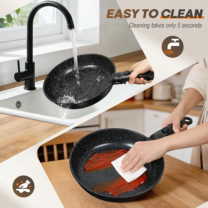 pots and Pans Set Nonstick Cookware Set Detachable Handle Induction Kitchen Cookware Sets with Removable Handle Non Stick RV Cookware Set Dishwasher ＆ Oven Safe (9 PCS)