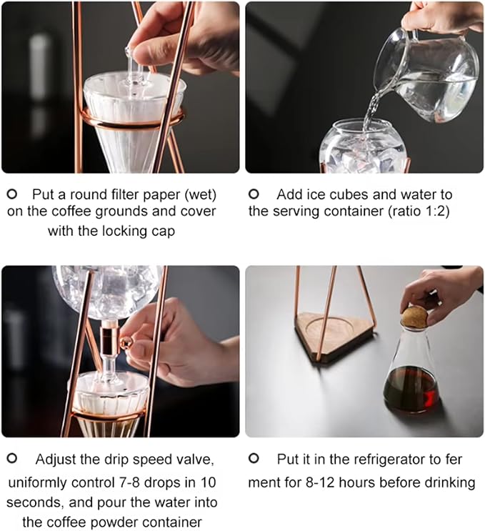 Ice Drip Brewer Ice Drip Coffee Maker with 500ml Borosilicate Glass Pot Stainless Steel Frame &amp Adjusting drip rate valve Slow Drip Technology for Coffee Lover to Make 3-5 Cups