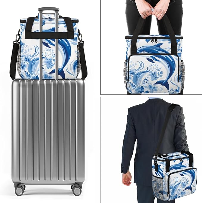 Blue Dolphin Coffee Maker Carrying Bag Flowers Portable Travel Storage Tote Bag Compatible with K-Mini or K-Mini Plus Single Serve Coffee Brewer Carrying Case with Multiple Pockets &amp Shoulder St
