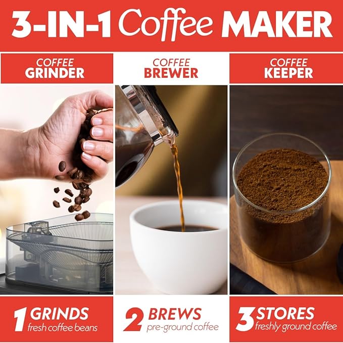 Gourmia 10 Cup Grind &amp Brew Coffee Maker - Built-In Burr Grinder 3 Brew Strengths Programmable Digital Display Pause &amp Serve Keep Warm Auto Shut Off Black