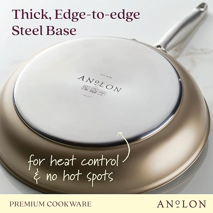 Anolon Ascend Hard Anodized Nonstick Frying Pan/Skillet - Good for All Stovetops (Gas Glass Top Electric &amp Induction) Dishwasher &amp Oven Safe with Stainless Steel Handle 12 Inch - Bronze