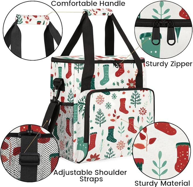 Christmas Snowflake Coffee Maker Carrying Bag Xmas Stocking Travel Storage Bag Compatible with K-Mini or K-Mini Plus Single Serve Coffee Brewer Carrying Case with Multiple Pockets &amp Shoulder Str