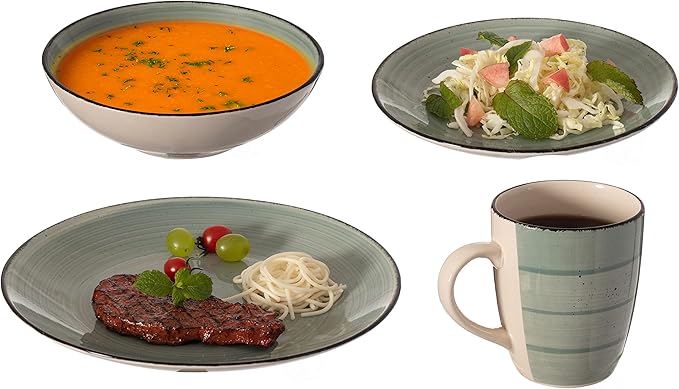 48 PC Spin Wash Dinnerware Dish Set for 12 Person | Mugs Salad and Dinner Plates and Bowls Sets Dishes with Highly Chip and Crack Resistant Dishwasher and Microwave Safe Green