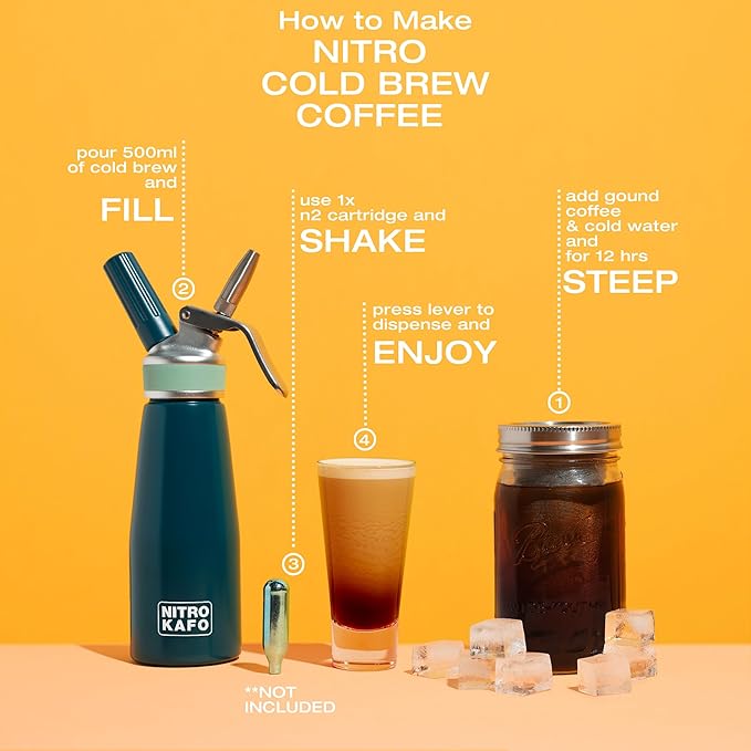 1L Nitro Coffee Maker Aluminum Nitro Cold Brew Coffee Maker with Special Nitro Diffuser Nozzle &amp Cold Brew Maker for Making Nitro Cold Brew 1 Quart/1L Includes (10) Nitro Cartridges
