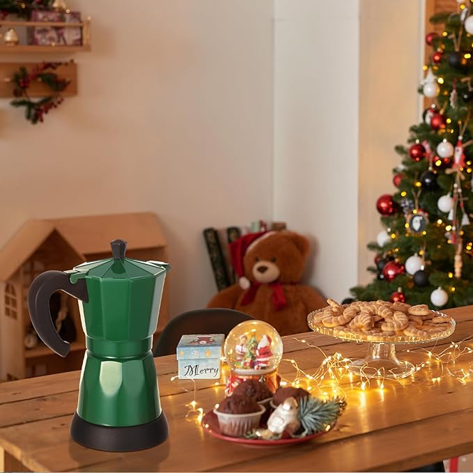Coffee Pot 6 Cup Electric Espresso Coffee Maker Italian Moka Maker 300ml Portable Aluminum Espresso Machine Cafetera Moka Pot with Detachable Base Gift for Home Travel(Dark Green)