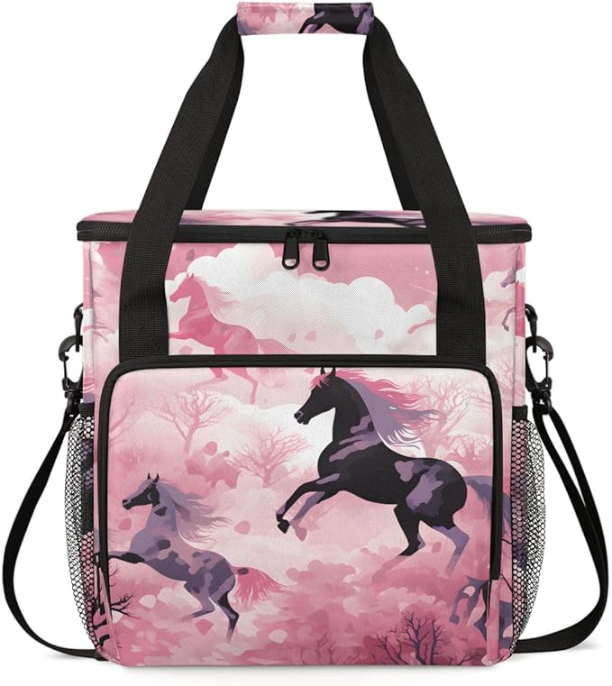 Pink Horse Coffee Maker Carrying Bag Abstract Horse Travel Storage Bag Compatible with K-Mini or K-Mini Plus Single Serve Coffee Brewer Carrying Case with Multiple Pockets &amp Shoulder Strap