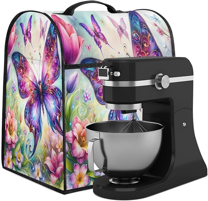cfpolar Kitchen Aid Mixer Cover Compatible with 6-8 Quarts Butterfly Color Flowers Stand Mixer Cover Kitchen Aid Mixers Accessories Appliance Organizer Bag Dust Covers with Zipper Pocket