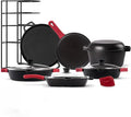 Cuisinel Cast Iron 18-Piece Preseasoned Cookware Set: 10+12 Skillets w/Lids + 5-Qt Dutch Oven + 10.5 Square Grill Pan w/Lid + Pizza Pan + Round Griddle + 15 Organizer +Scraper + Silicone Handle