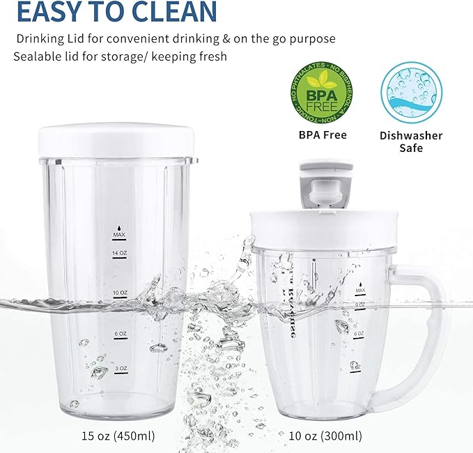 La Reveuse Personal Size Blender 250 Watts Power for Shakes Smoothies Seasonings Sauces with 1 Piece 15 oz Cup1 Piece 10 oz MugBPA-Free (Sky Blue)