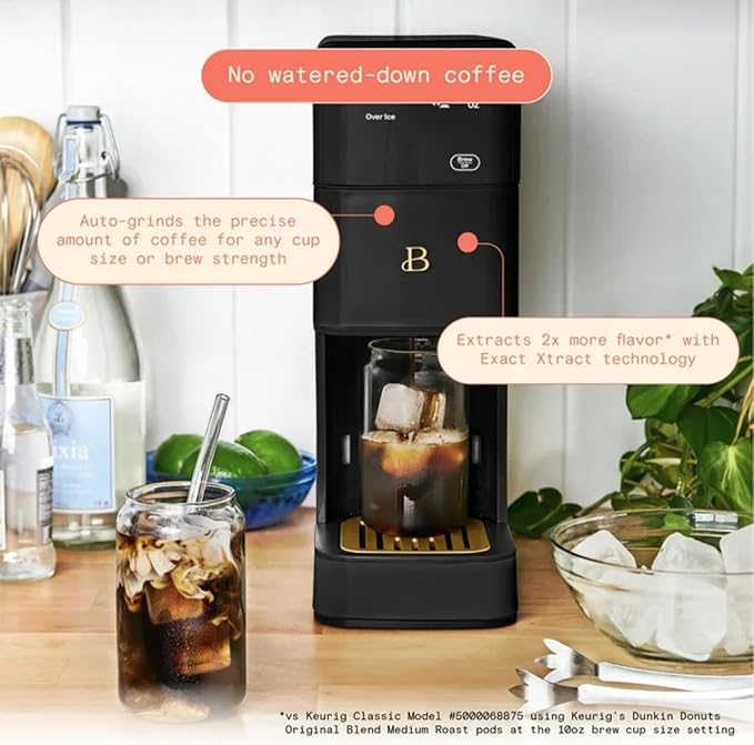 B - Perfect Grind Programmable Single-Serve Coffee Maker with Built-In Grinder Fresh Ground Brewing Touch Controls Reusable Filter Compact Countertop Design (Black Sesame)