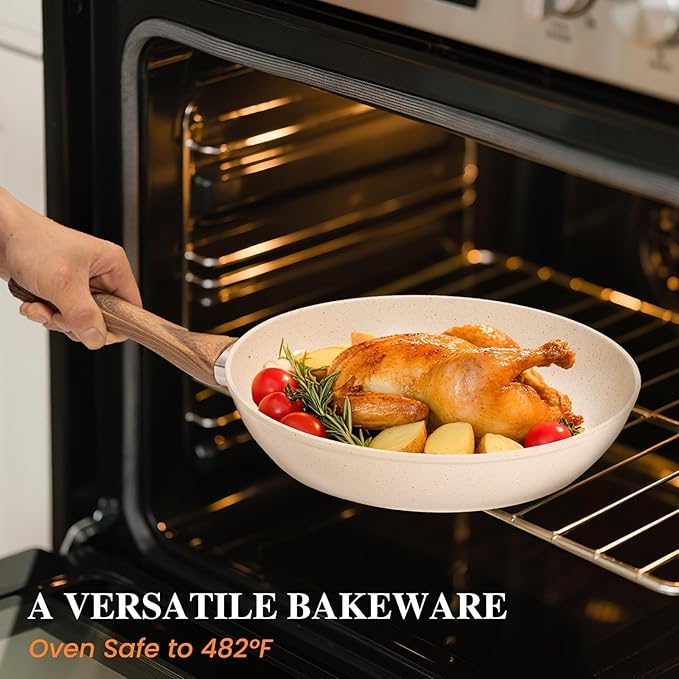 Nonstick Pots and Pans Set 17 Pcs Kitchen Cookware Set with Stay-Cool Handles - Induction Compatible White Nonstick Coating