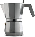 Alessi Moka Espresso coffee maker in aluminium casting. Handle and knob in PA grey. Magnetic steel bottom suitable for induction cooking. Filter for American coffee included. 9 cups.