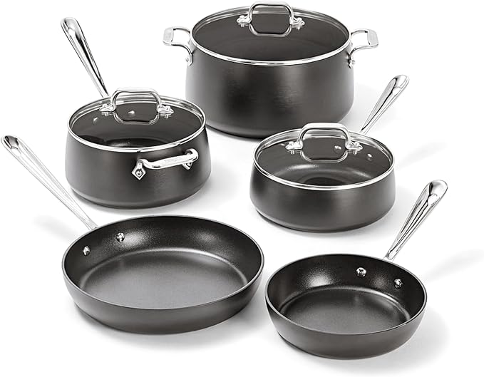 All-Clad HA1 Hard Anodized Nonstick Pots and Pans Set Non Stick Cookware Sets Oven Broiler Safe 500F Black