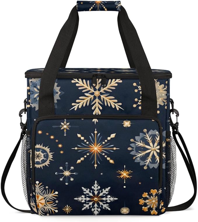 Christmas Snowflakes Coffee Maker Carrying Bag Magical Snowflakes Travel Storage Bag Compatible with K-Mini or K-Mini Plus Single Serve Coffee Brewer Carrying Case with Pockets &amp Shoulder Strap