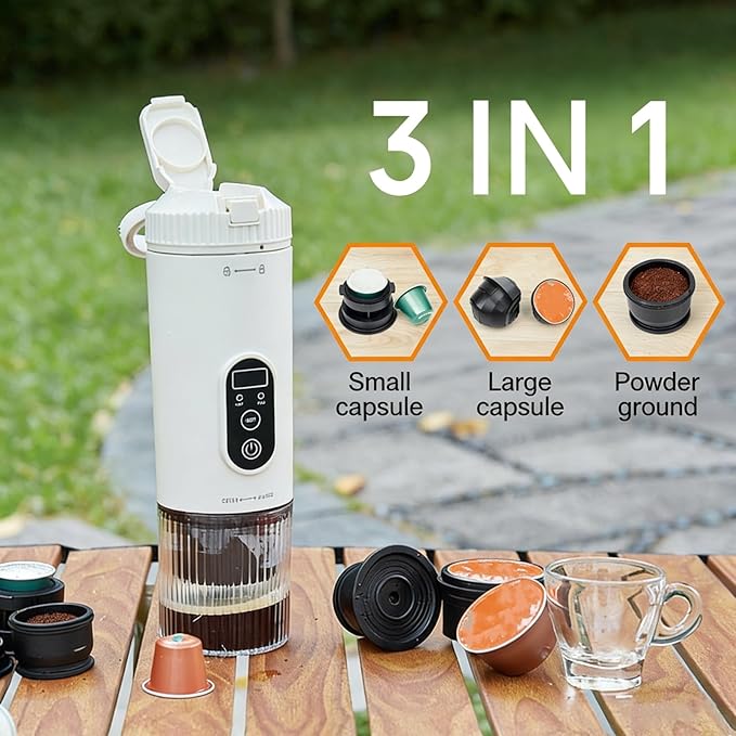 Travel Espresso Maker Portable Coffee Machine Rechargeable Coffee Maker with 21Bar &amp 7800mAh Battery Self-Heating for Hot/Cold Brew Real-Time Display Cordless for Travel Camping Office (black