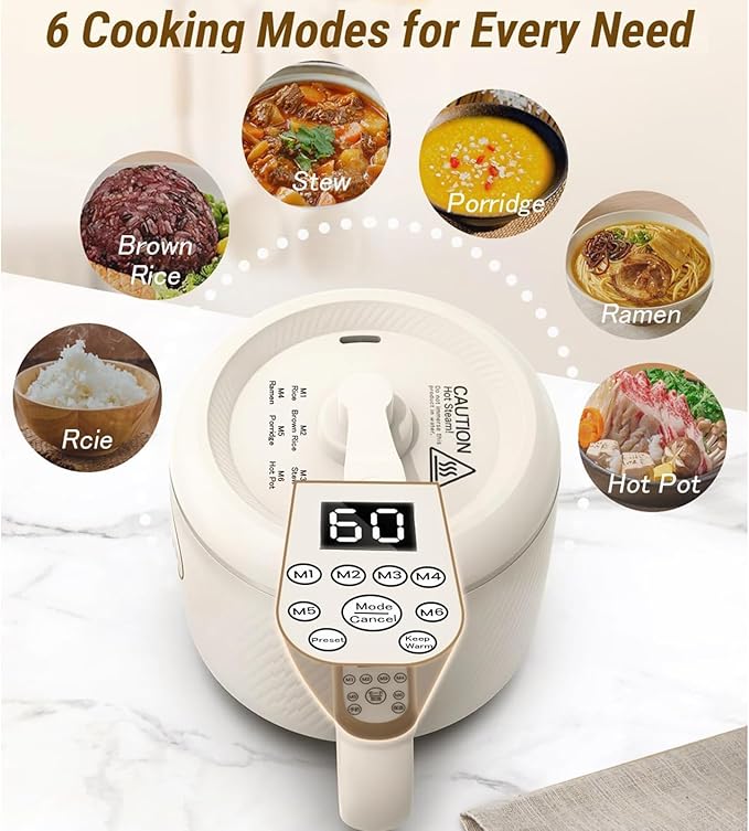 Rice Cooker Small 1.2L - Mini Rice Cooker 2 Cup Small Removable Electric Rice Cooker for 1-2 People 6 Modes Rice Cooker for White Rice Brown Rice Stew Ramen Porridge Hot Pot