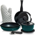 Moss &amp Stone Aluminum Pots And Pans Set Nonstick Removable Handle Cookware Stackable  Dishwasher Safe Induction Camping Cookware Set. (10 Pieces Blue)