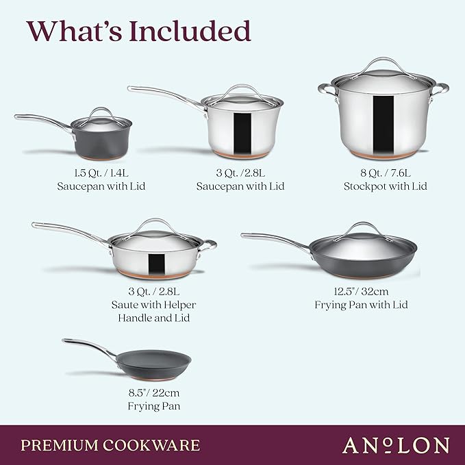 Anolon Stainless Steel &amp Hard Anodized Aluminum Cookware Set (11 Piece)