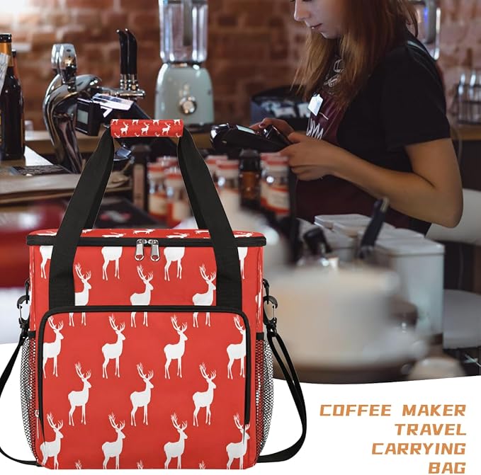 Christmas (750) Coffee Maker Carring Bag Travel Carrying Storage Tote Bag Compatible with Keurig K-Mini or K-Mini Plus Portable Single Serve Coffee Brewer Case with Pockets for K-cup Pods