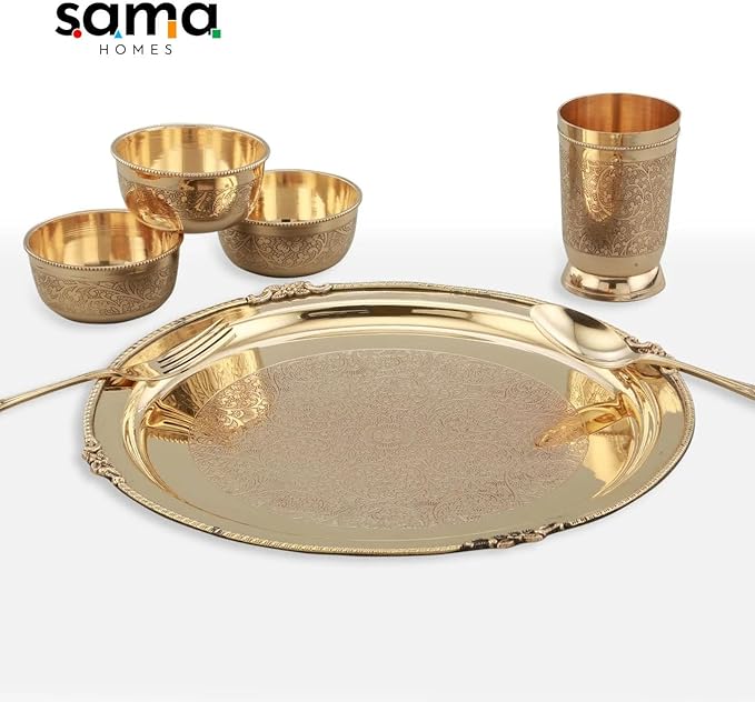7 Pieces Brass Etched Dinner Set
