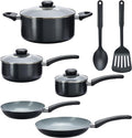 GoodCook Everyday Ceramic Nonstick Cookware Set Includes 8 &amp 10-Inch Fry Pans 1 &amp 2-Quart Covered Sauce Pans 4.7-Quart Covered Dutch Oven Turner and Basting Spoon 10-Piece Black
