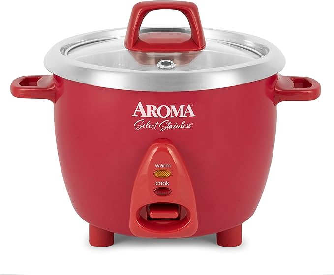 Aroma Housewares Select Stainless Rice Cooker &amp Warmer with Uncoated Inner Pot 6-Cup(cooked)/ 1.2Qt ARC-753SGR Red